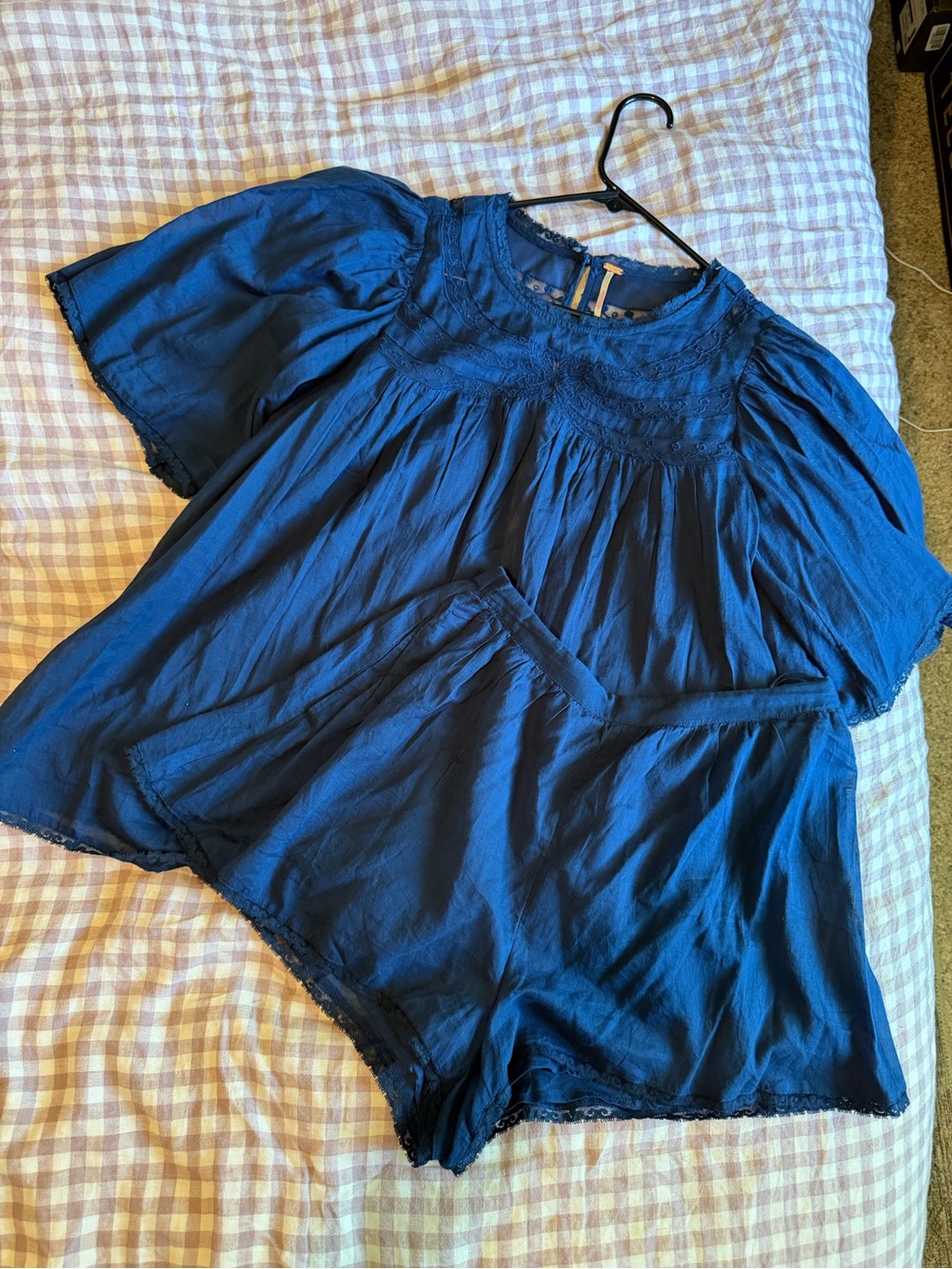 Free People Navy Blue Lace-Detail Tunic Top and Shorts Set